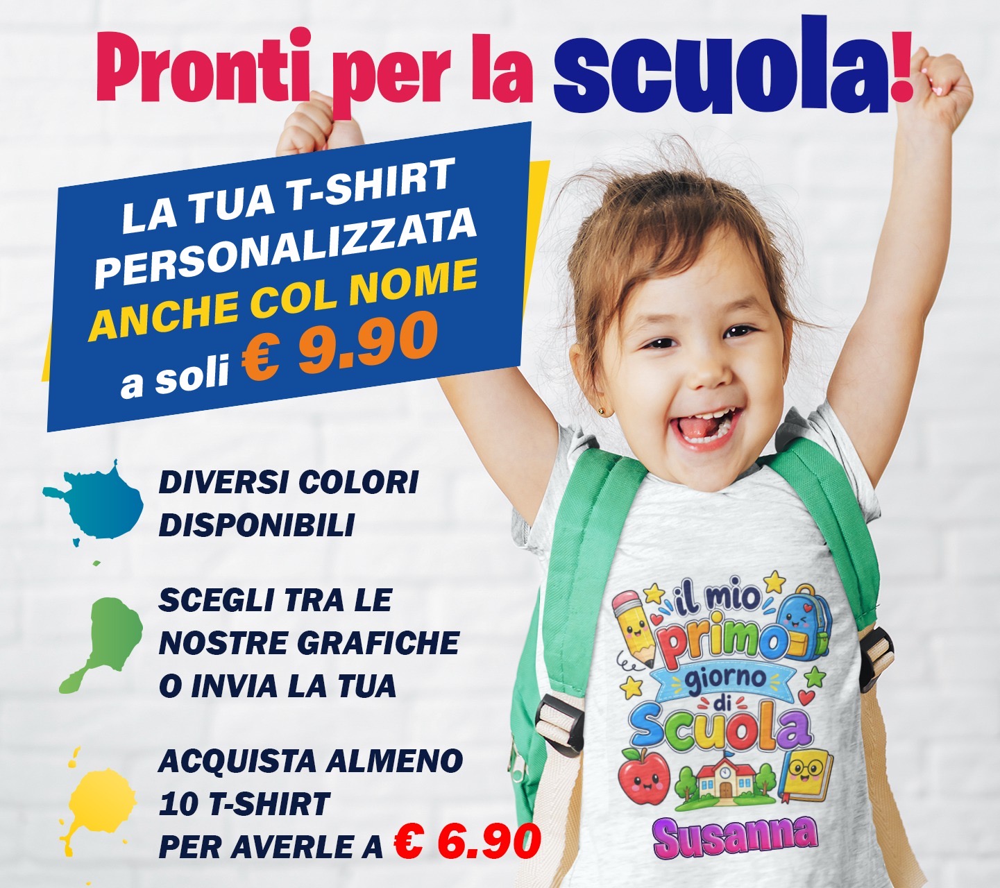 T-shirt personalizzata primo giorno di scuola con nome bambino